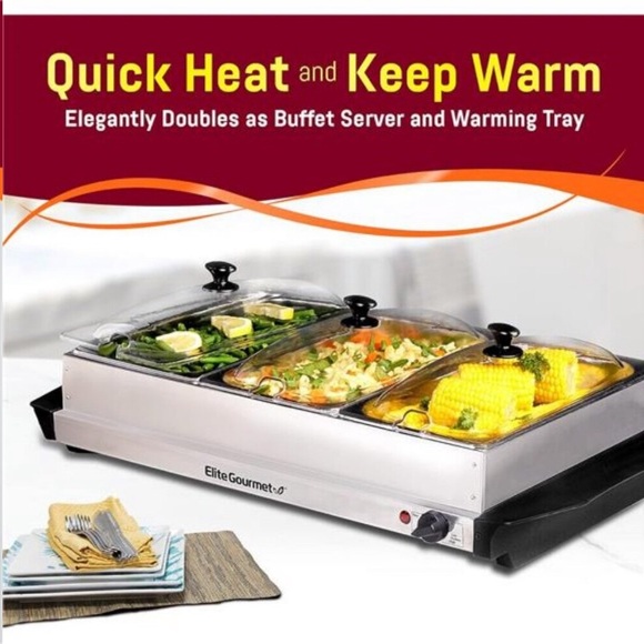 Triple 3 x 2.5 Qt. Trays, Buffet Server, Food Warmer Temperature Control - Picture 5 of 8